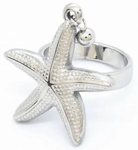 Anillo de acero quirurgico estrella de mar grande con dije bolita